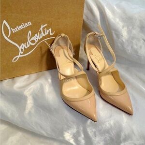 Christian Louboutin nude pointed-toe ankle-strap pumps heels